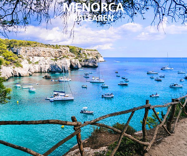 Panoramic view of Cala Macarelleta, Menorca Spain.